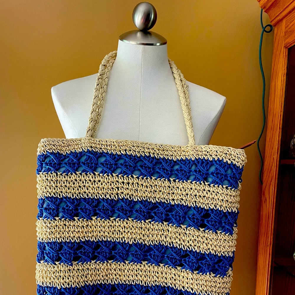 Talbots royal blue and cream summer bag.